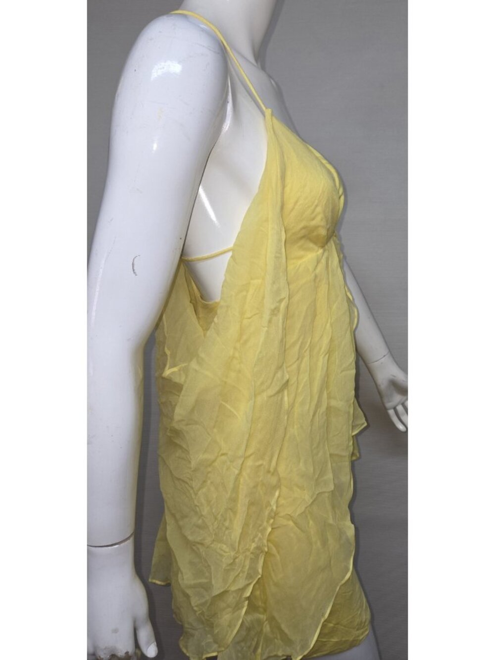 Bebe Halter Top Women Size XS Yellow Ruffle Chiffon - Picture 8 of 9